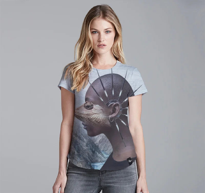 Womens Crew Tee, Pin Fairy Hooded Caped Shawl Collar