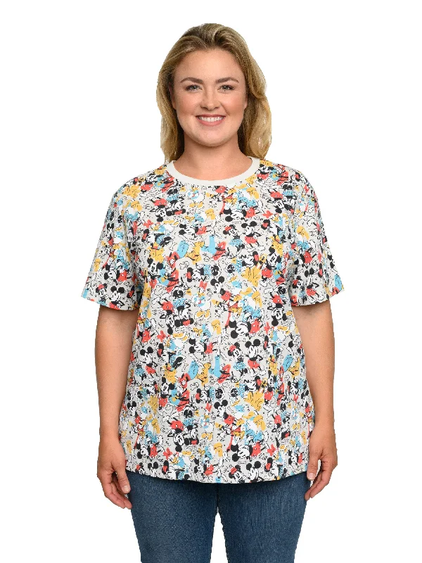 Mickey Minnie Mouse Pluto Goofy T-Shirt All-Over Print Women's Plus Size Disney Collared T-Shirt Boat Neck A-Line