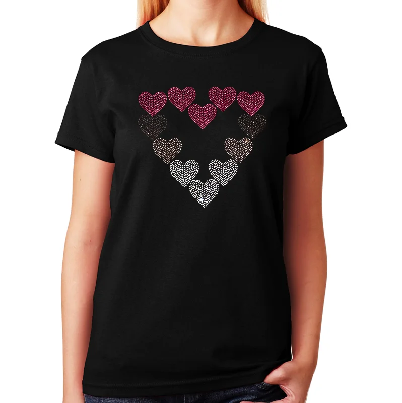 Women's / Unisex T-Shirt with Pink, Purple & Crystal Hearts in Rhinestones Lace Blend Ribbed Blend Corduroy Blend