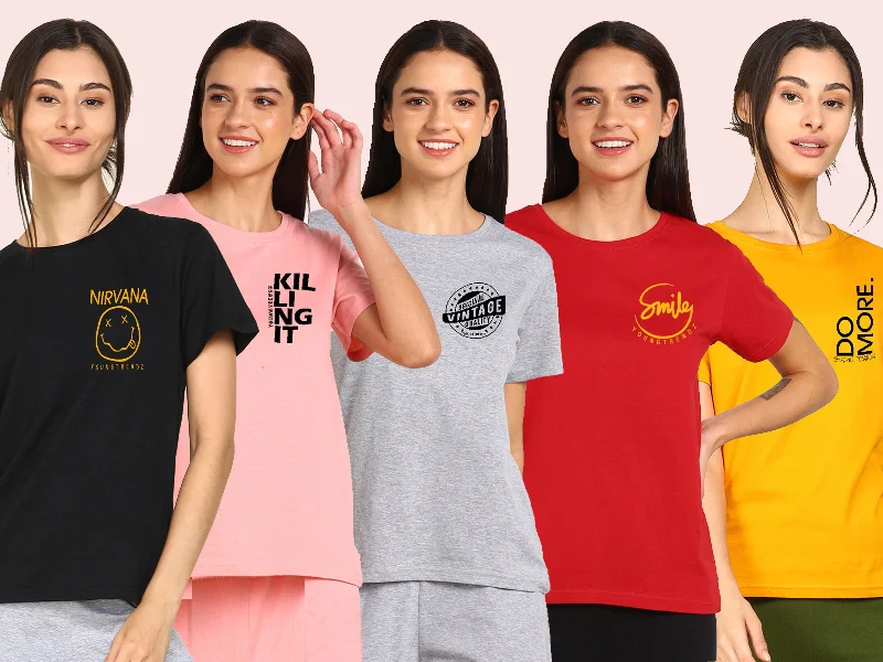 Young Trendz Womens Regular Fit Combo Printed T Shirt Silk Blend Satin Velvet