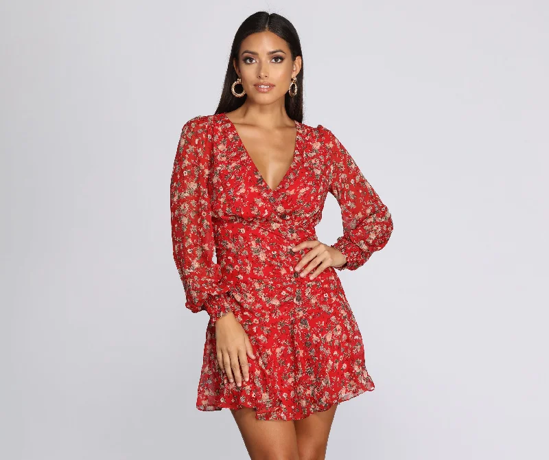 Flowy Floral Mini Dress Tunics Luxurious high-end