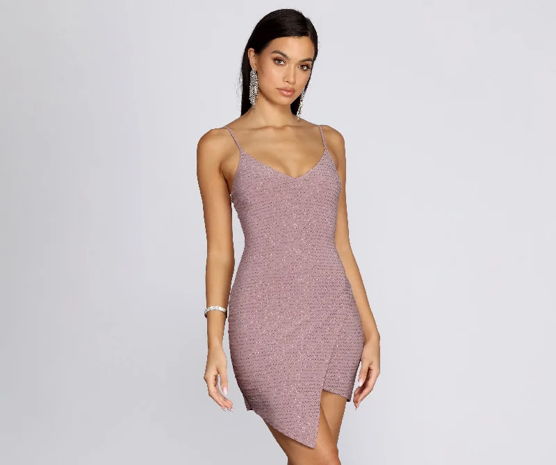 Glitter Wrap Knit Mini Dress Tunics Versatile all-occasion