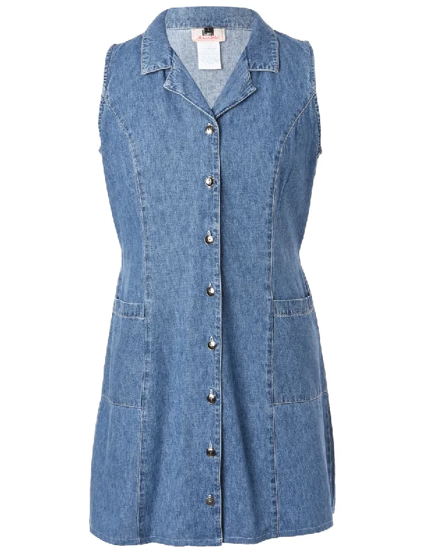 Label Heather Shortened Denim Dress Tunics Satin smooth