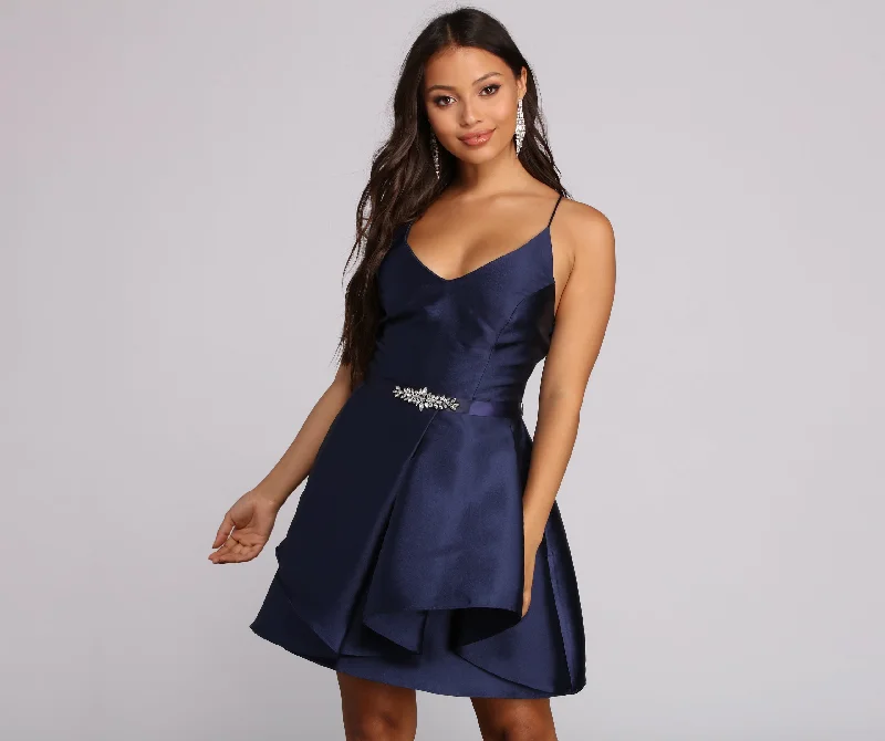 Lizza Formal Satin Rhinestone Dress Tunics Timeless classic