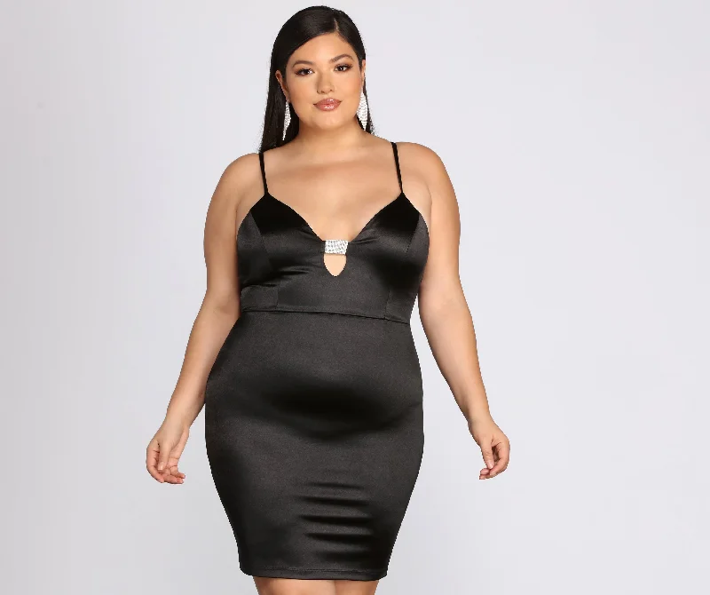 Plus Rhine It Up Satin Mini Dress Tunics Trendy modern