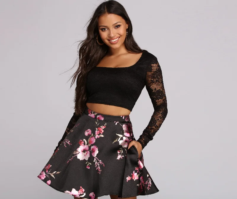 Riley Lace Floral Two Piece Dress Tunics Winter warm
