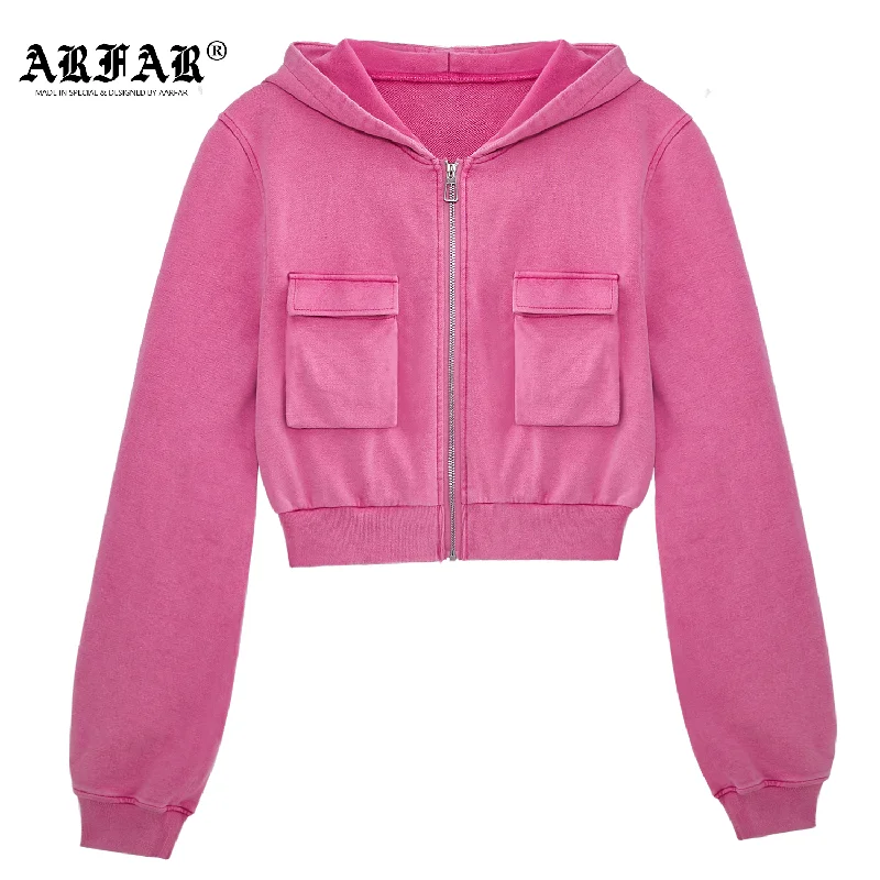 100% Cotton Acid Washed Crop Top Zip Up Hoodie With Pocket Mesh Blend Leather Blend Suede Blend