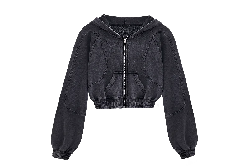 100% Cotton Acid Washed Crop Top Zip Up Hoodie Terry Blend Velvet Blend Canvas Blend