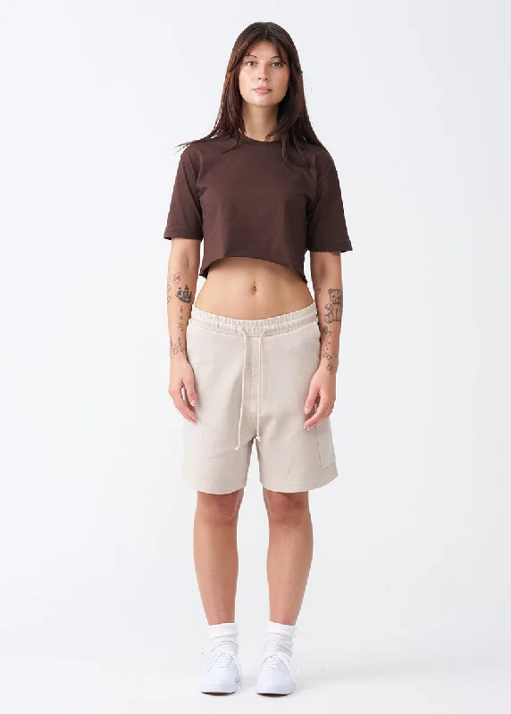 Brown Combed Cotton Crop Top T-Shirt Embroidered Appliqued Beaded