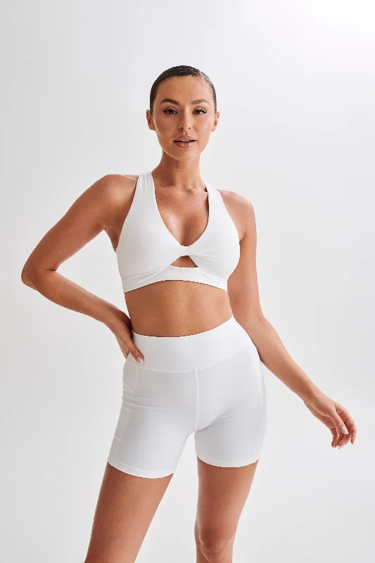 Jackie Twist Crop Top - White Polka Dot Checkered Tartan