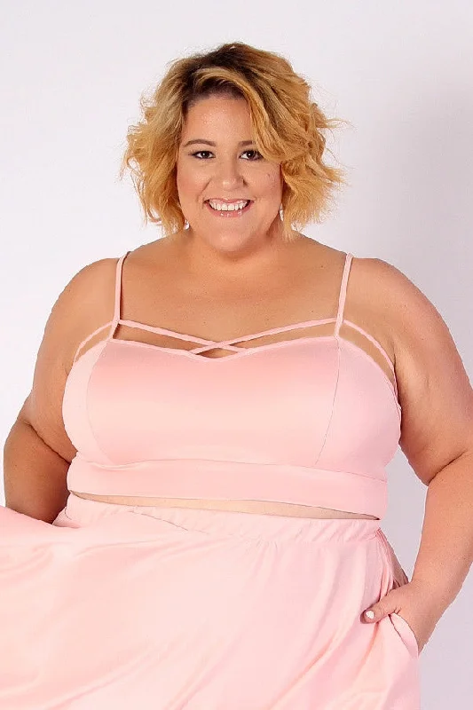 Jessica Kane Caged Crop Top - Light Pink Crop Top Seamless Stretchy