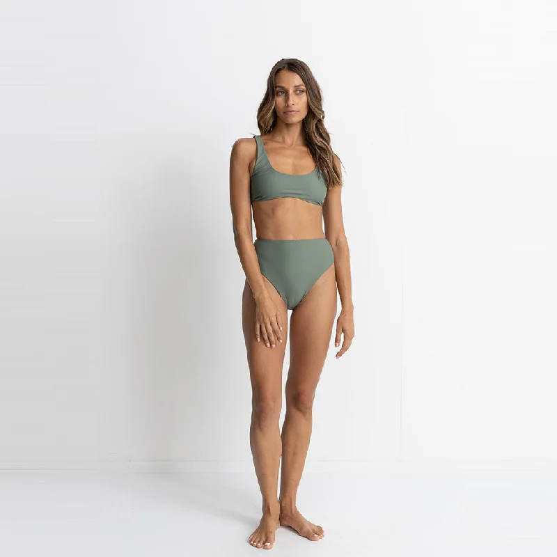 Rhythm Women's Classic Crop Top - Olive Print Jacquard Patchwork