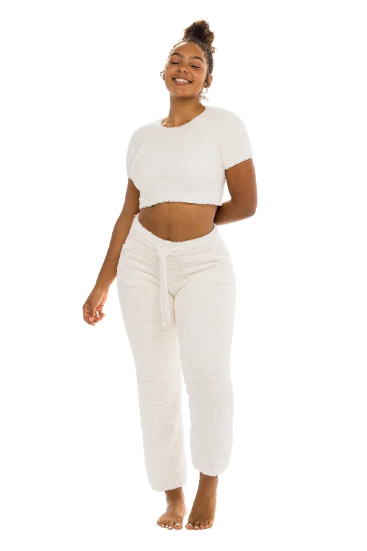 Unwind Crop Top Ivory Mesh Fabric Canvas Fabric Denim Fabric