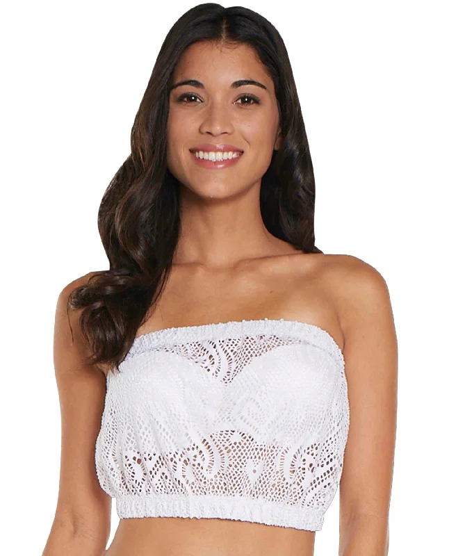 Beach Habitat Heart Crochet Bandeau Crop Top Chenille Brocade Lace