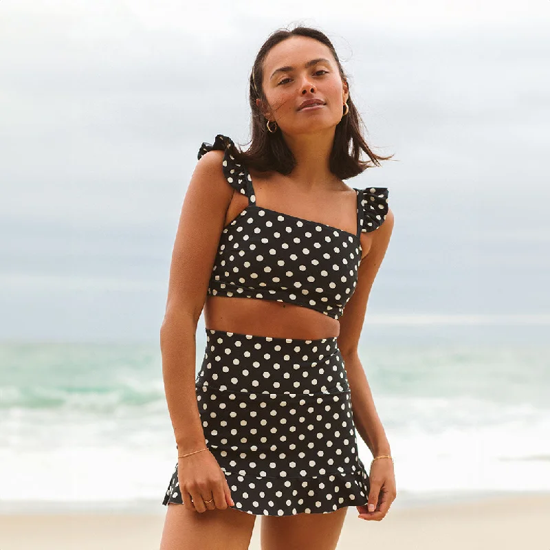 Black Polka Dot Bella Crop Top Cashmere Blend Cotton Blend Poly Blend