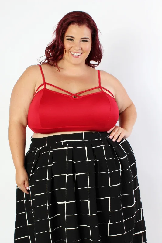 Jessica Kane Caged Crop Top - Red Seamless Knitted Crochet