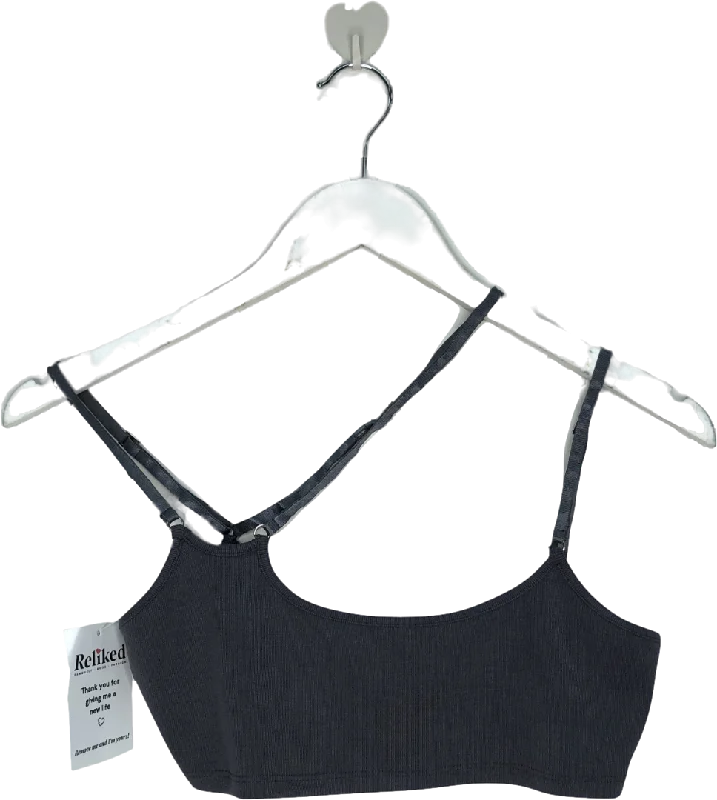 h:ours Grey Layla Crop Top UK XS Solid Color Striped Floral