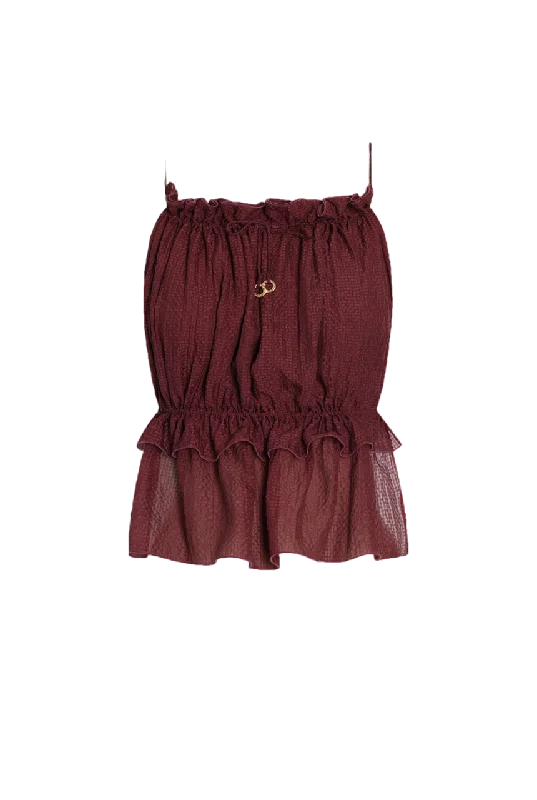 Hanne Bloch Bordeaux Silk String Crop Top UK One size Handmade Hand-knitted Hand-woven