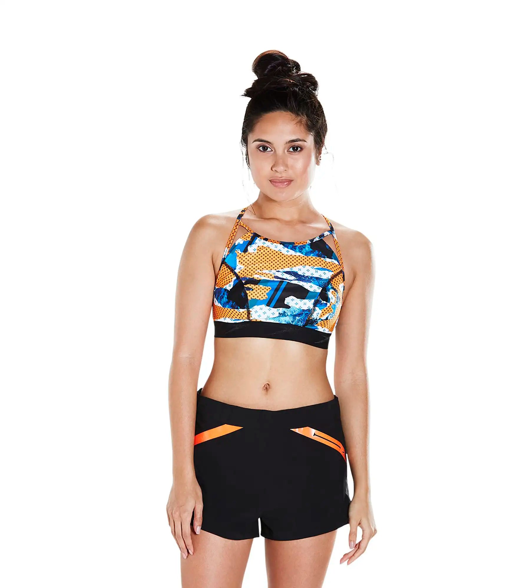 Women's Inject Wave Crop Top H20 Active - Black & Orange Modern Contemporary Chic