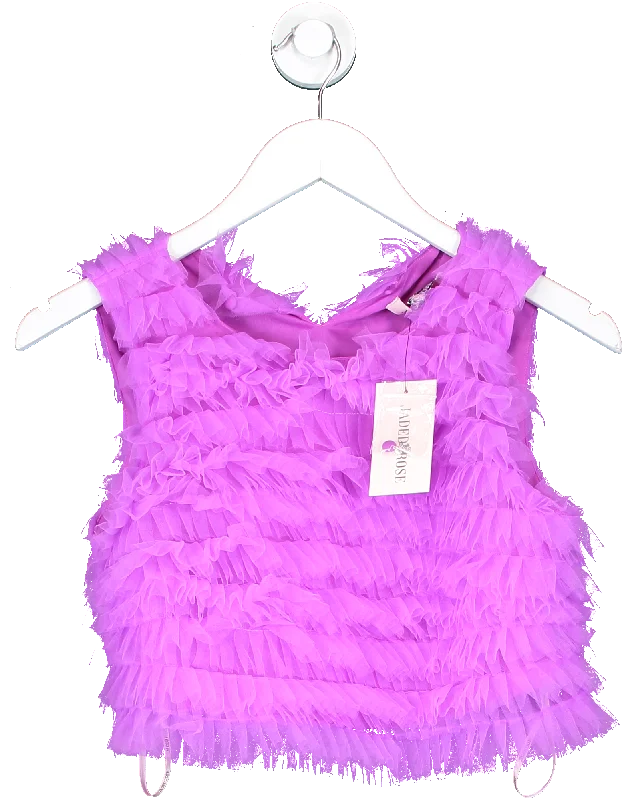 Jaded Rose Purple Sleeveless Ruffle Crop Top In Mesh UK 6 Thin Crop Top Open Front Quick Dry