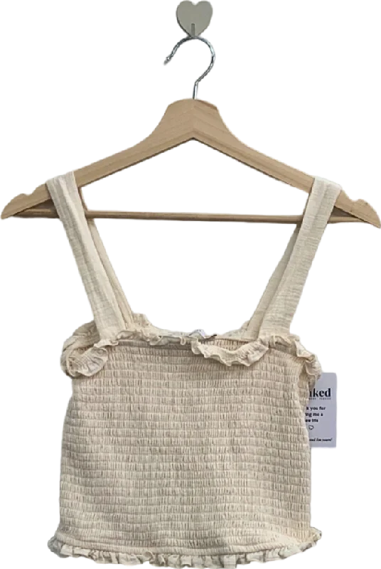 Michelle Keegan Cream Smocked Crop Top UK 10 Fashionable Trendy Casual