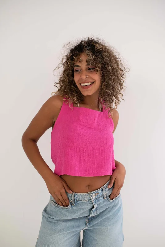 Oversized Bubble Crop Top - EIAP Collared Crop Top Boat Neck A-Line