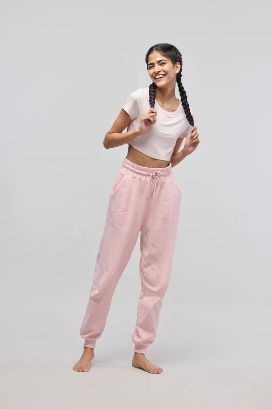 Pink Terry Set with Regular Light Pink Crop Top Chenille Brocade Lace
