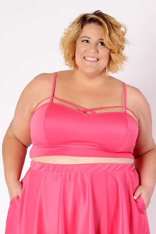 Jessica Kane Caged Crop Top - Salmon Solid Color Striped Floral
