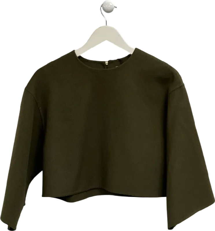 River Island Green Premium Wool Blend Crop Top UK 8 Zippered Front Buttoned Front Snap Front