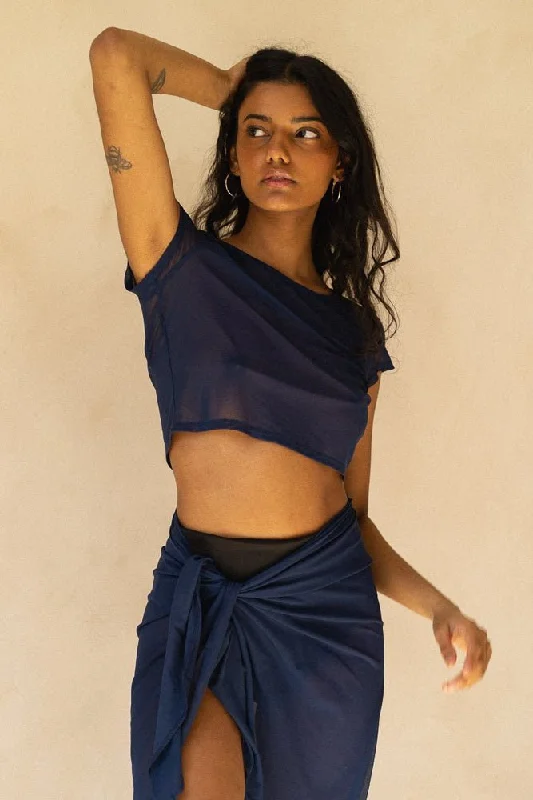 The Mesh Crop Top - Navy Front Pockets Side Pockets Patch Pockets