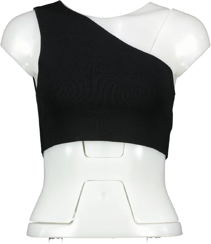 Victoria Beckham Black Vb Body One Shoulder Crop Top UK 8 Casual Formal Business