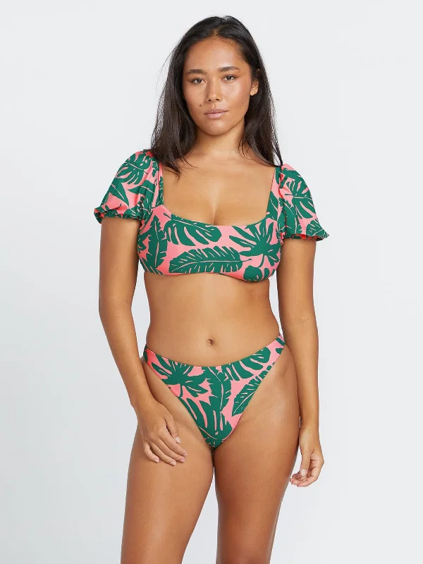 Volcom "Leaf Ur Life" Crop Top - Emerald Green Print Jacquard Patchwork