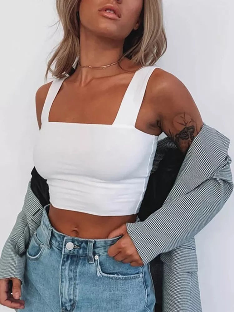 Women's Fashion Designer Crop Top Square Neck Singlets Iron Safe Non-Iron Wrinkle Free