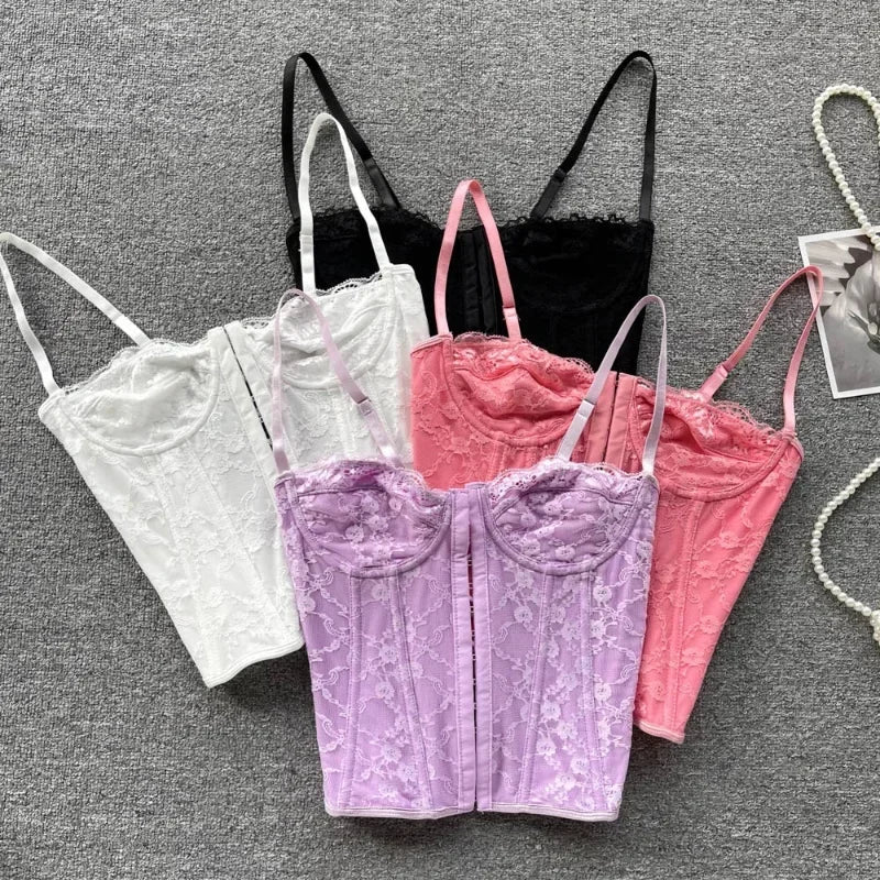 Women's Fashion Designer Lace Corset Crop Tops Singlets Fashionable Trendy Casual